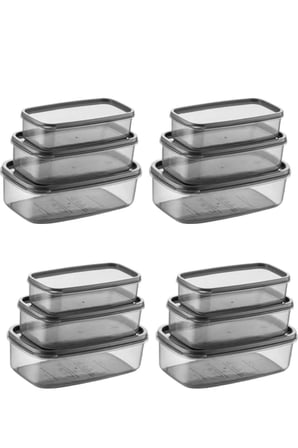 Oval 12 Parça Hava Almaz Sızdırmaz Saklama Kabı Seti Füme 4x(300/500/800 ml)