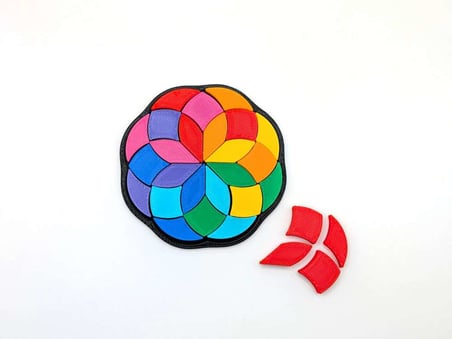 3D Baskı Gökkuşağı Mandala Rozet Puzzle Mini (7 CM) - Renkli Çiçek Deseni Yapboz, Cepte Taşınabilir 