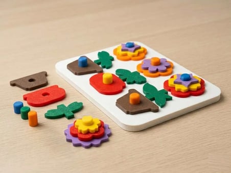 3D Baskı Saksıda Çiçek Puzzle Tahtası - Katmanlı Çiçek İnşa Etme ve Renk Eşleştirme Seti, Montessori