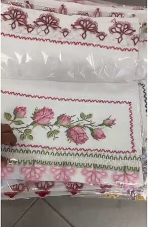 Pamuklu Kanaviçe Havlu, Çift Taraflı Çeyizlik, Hediyelik Havlu, Kanaviçe Desenli Havlu 1 Adet