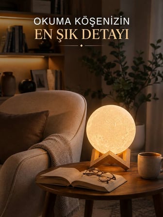 Modern Tasarımlı 3D Ay Lambası Yatak Odası ve Salon Dekoru