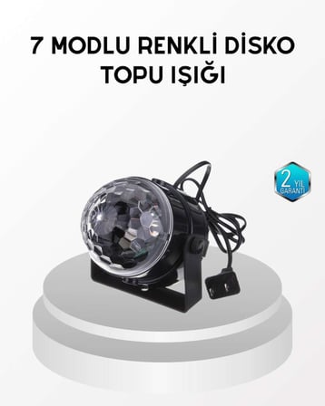 7 Renk Modlu Müzik Sensörlü Disko Topu – LED Işıklı Parti Aydınlatması