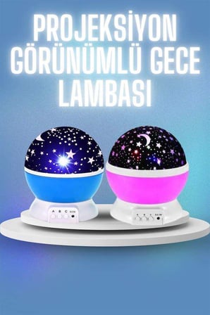 Renkli Yıldızlı Gökyüzü Projeksiyon Gece Lambası Pilli ve USB Kablolu