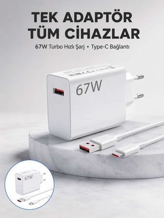 67 Watt Güvenli Hızlı Şarj Adaptörü Samsung M31 M33 M51 Uyumlu Yeni Nesil