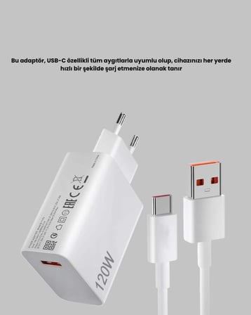 120W USB-C Şarj Adaptörü Süper Hızlı Şarj Güç Kaynağı Seti