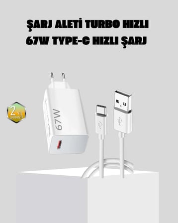 67W Süper Hızlı Şarj Adaptörü ve Kablo Seti – Güvenli, Kompakt ve Ergonomik Tasarım
