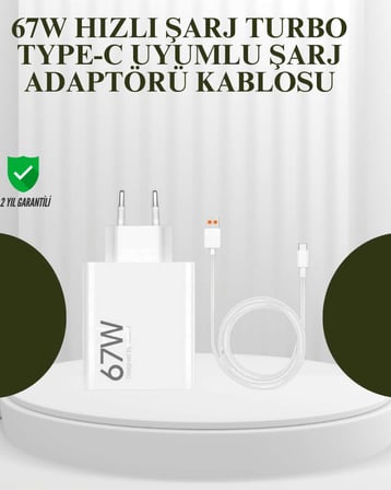 67W Güçlü Şarj Adaptörü ve Turbo Kablo Uzun Ömürlü Dayanıklı Tasarım