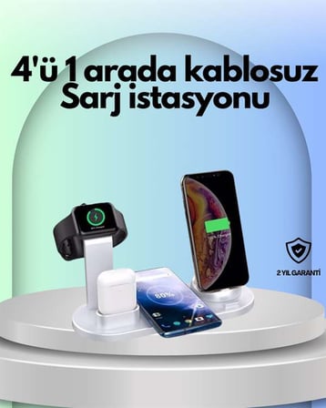 iPhone, Watch ve AirPods ile Uyumlu 4'ü 1 Arada Şarj Ünitesi – Tüm Cihazları Tek Noktada