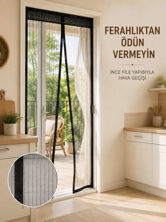 Siyah Mıknatıslı Kapı Sinekliği Sinek ve Böceklere Karşı Koruyucu File