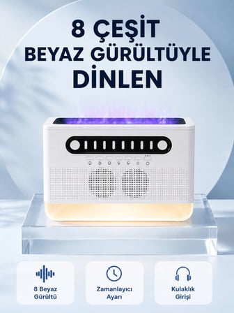 Simüle Alev Efektli Kablosuz Hoparlör Zamanlayıcılı Gece Lambası