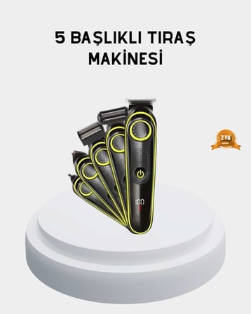 5’i 1 Arada Şarjlı Tıraş Makinesi – Paslanmaz Çelik Başlıklı, Yüz ve Vücut Bakım Cihazı