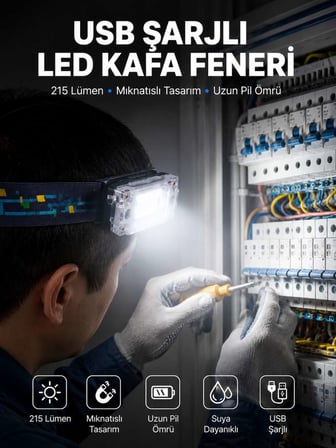 Kafa Lambası Led Fener Pratik Taşınabilir Ayarlanabilir USB Şarjlı