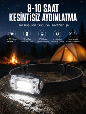 Kafa Lambası Kamp Feneri Balıkçı Feneri Başlıklı Suya Dayanıklı