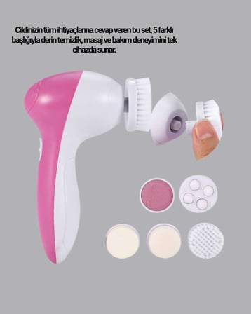 5’i 1 Arada Yüz Temizleme Cihazı –, Fırça, Peeling ve Uygulama Aparatlı
