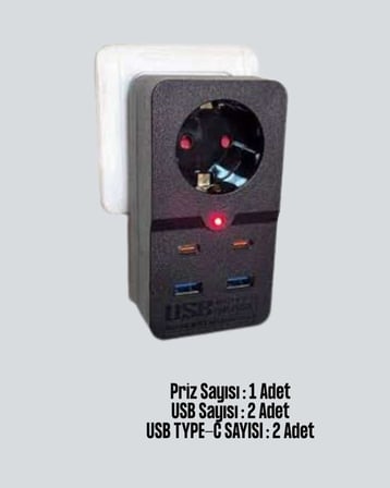Tip Akım Koruma Prizi 10A 2500W USB Type C Destekli