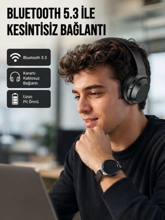 Siyah Kablosuz Bluetooth Kulaklık 300 mAh Hızlı Şarj Katlanabilir Pedli Yeni Nesil