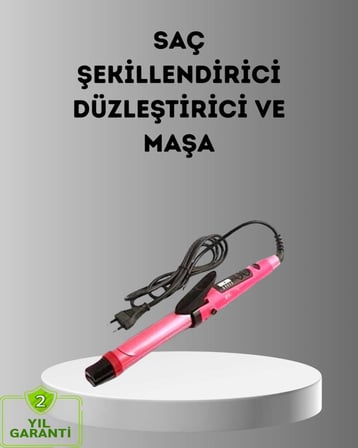 2’si 1 Arada Saç Düzleştirici ve Maşa – 5 Isı Seviyesi, Seramik Kaplama, Döner Kablolu Ergonomik Tas