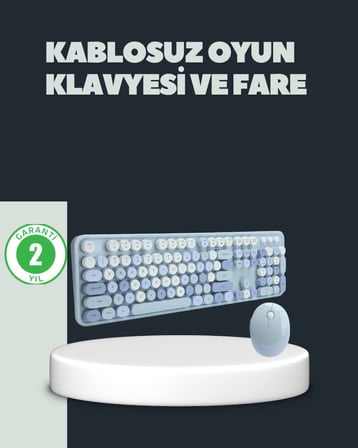 Retro Daktilo Stilli Kablosuz Klavye Mouse Seti – Sessiz ve Şık