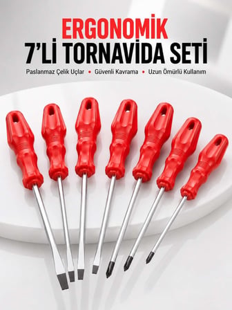 7li Tornavida Seti Düz ve Yıldız Uçlu Çok Amaçlı Kullanım