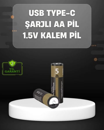 Usb Type C Girisli Sarjli Aa Lityum Pil | 1 5V Sabit Cikis | 3200Mwh (2'Li Paket)