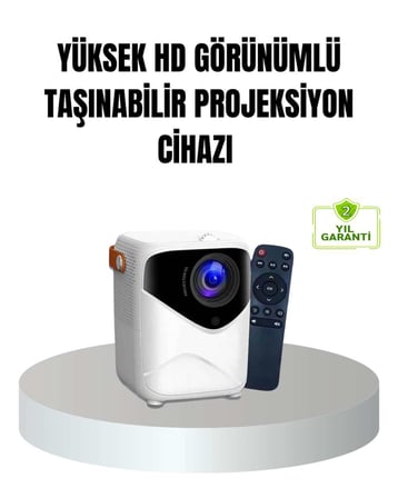 Taşınabilir 1080P HD Akıllı Projektör – 64GB Dahili Hafıza, 2GB RAM, Uzaktan Kumandalı