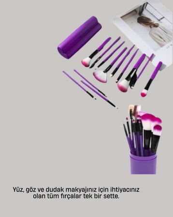 12’li Makyaj Fırça Seti Fondöten Allık Far Karıştırma İçin Tam Uyumlu