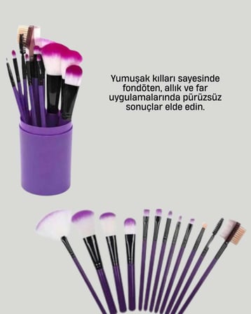 12’li Profesyonel Makyaj Fırça Seti Ultra Yumuşak Sentetik Kıllı