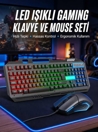 Işıklı Oyuncu Q Klavye Mouse Seti Siyah Oyuncu Klavye Yeni Nesil