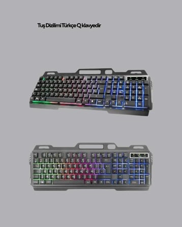 Set Işıklı Klavye Mouse + Bluetooth 5.2 Kulaklık Oyuncu Paketi