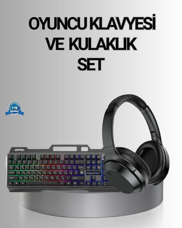 Işıklı Oyuncu Klavye Mouse ve Bluetooth Kulaklık Seti Türkçe Q USB