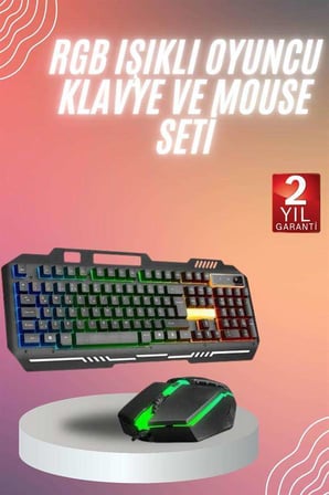 RGB Işıklı Oyuncu Klavye Q Klavye Mouse Hediyeli