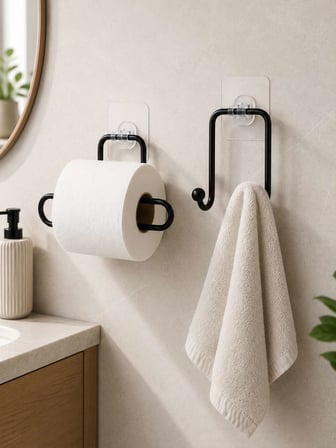 Pratik Yapışkanlı Rulo Kağıtlık ve Havlu Bez Askılığı 2 Parça Düzenleyici Set