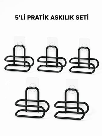 Siyah Metal WC Kağıtlık Yapışkanlı Tuvalet Kağıdı Rulo Tutucu 5 Adet Avantajlı Set