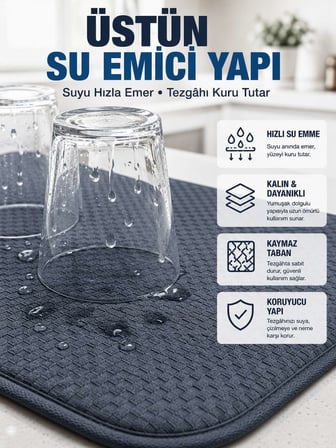 Katlanabilir Bulaşık Kurutma Matı Hızlı Kuruyan Su Emici Mutfak Matı