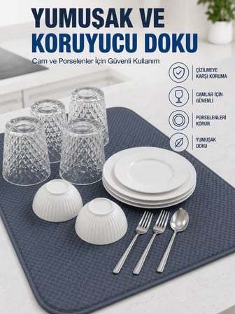 Su Emici Bulaşık Kurutma Matı Kaydırmaz ve Yumuşak Dokulu Kurutmalık