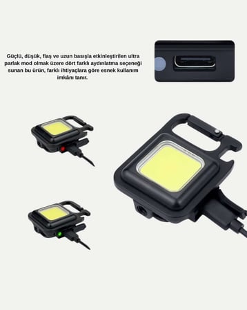 USB Type-C Şarjlı Mini Fener – Manyetik, Katlanabilir ve Şişe Açacaklı Tasarım Yeni Nesil