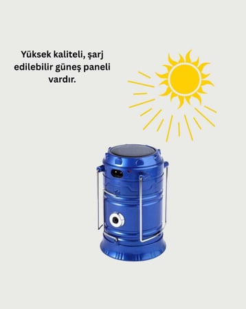 Güneş Enerjili Kızaklı Şarjlı Büyük Boy Kamp Feneri – USB Çıkışlı, Katlanabilir, Çok Fonksiyonlu
