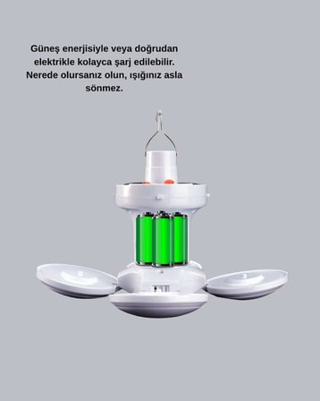 5 Kanatlı Solar Kamp Lambası – USB Şarjlı, Taşınabilir, IP65 Su Geçirmez Bahçe Lambası