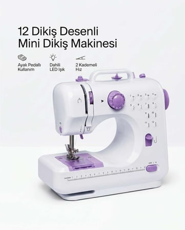 12 Farklı Dikiş Desenli Mini Dikiş Makinesi
