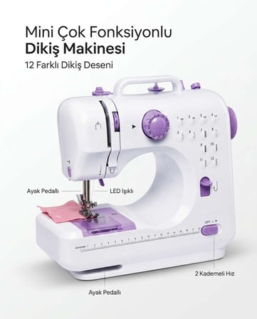 12 Farklı Dikiş Desenli Mini Dikiş Makinesi