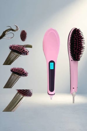 Dijital Ekranlı Elektrikli Saç Düzleştirici Tarak 230°C Pembe