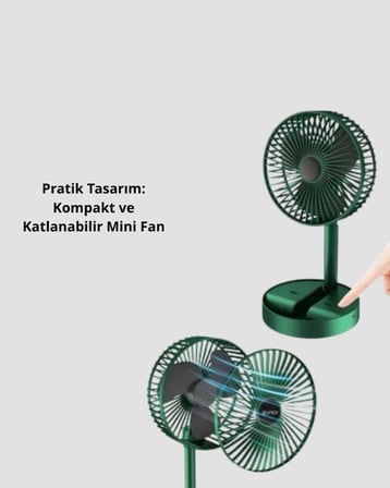 Taşınabilir 3 Kademe Hızlı Şarjlı Mini Fan - Katlanabilir Tasarım
