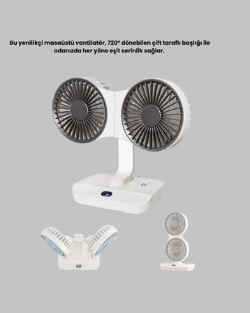 Döner Masaüstü Fan USB Şarjlı 720° Çift Taraflı Serinlik
