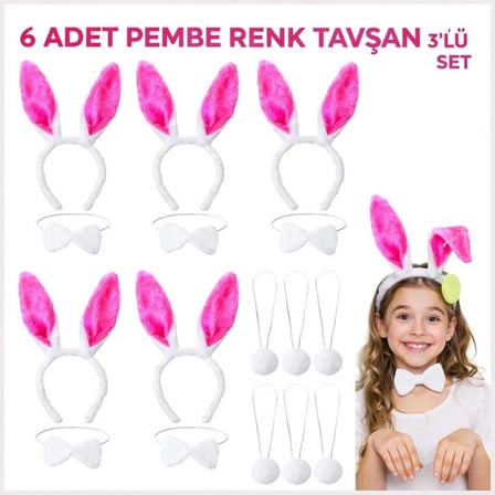 Eğlenceli Tavşan Sahne Seti 6'lı Taç Papyon Kuyruk