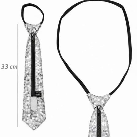 Işıltılı Gümüş Payetli Kravat 33 cm Parti Aksesuarı