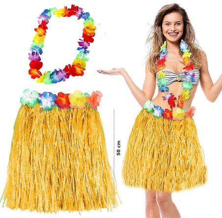 Aloha Sarı Püsküllü 50 cm Etek ve Kolye Seti