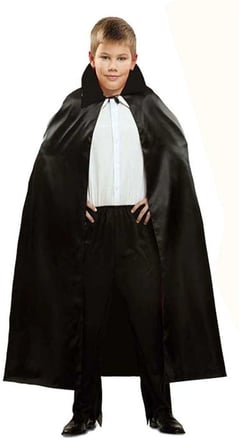 Yakalıklı Siyah Halloween Pelerini 90 cm Yetişkin ve Çocuklar İçin