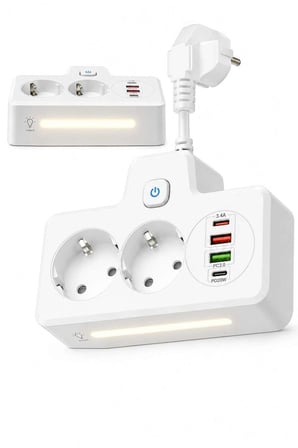 Bkl-502 Akım Korumalı 2li Priz 2 Usb Ve 2 Type-c Çıkış 4000w Hızlı Şarj Duvar Tipi Dokunmatik Led Ay