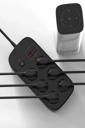 Termal Akım Korumalı 6’lü Priz 4x Usb 2x Type-c Çıkışlı Grup Priz Çoğaltıcı (3500w) Siyah