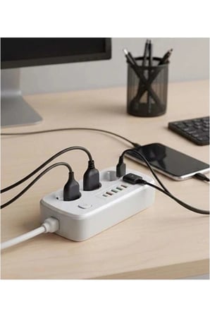 akım Korumalı Priz Ve Masaüstü Şarj İstasyonu Kablosuz 3 Priz,4 Usb, 2 Type-c Girişli 2 Metre
